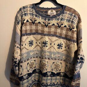 Vintage Tiara International Knit Sweater – Ramie Cotton Blend, Blue, L